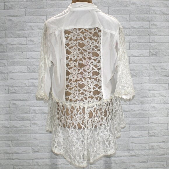 HAND CRAFTED Jacket Upcycled Peplum Lace Pearl Trim Floral White Bridal Large - Picture 1 of 14